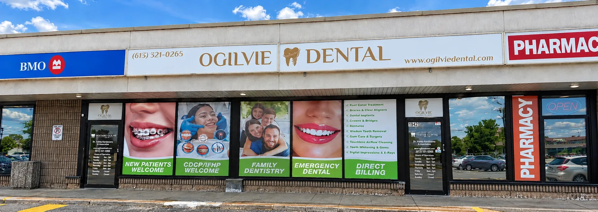 Storefront entrance of Ogilvie Dental at 1942 Montreal Road, Gloucester, Ottawa